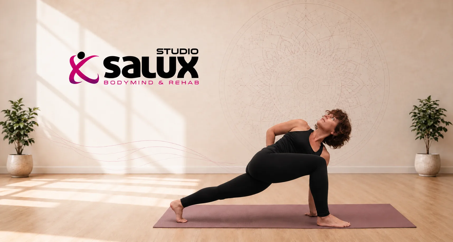 Postura de yoga en la sala de Studio Salux