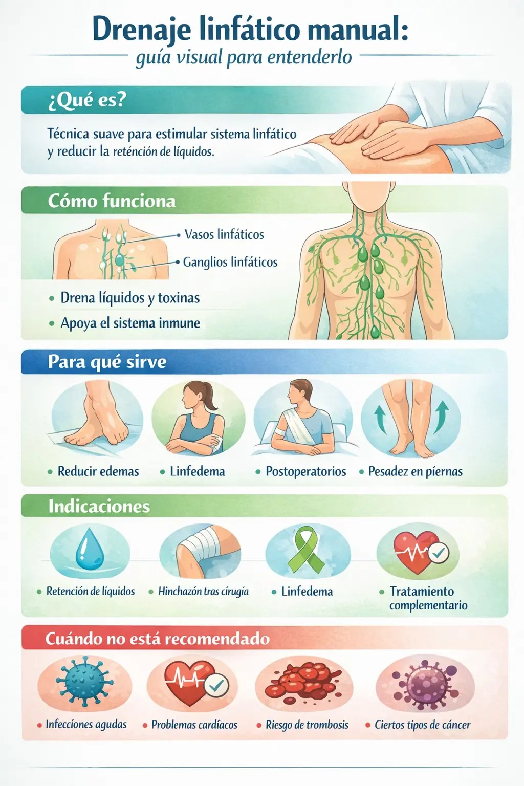 Infografía sobre el drenaje linfático manual