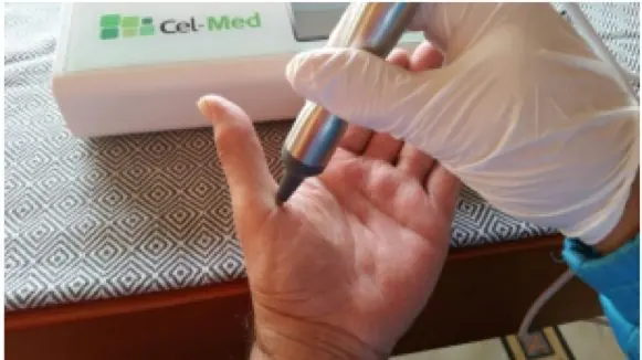 Aplicación del puntero durante una medición de organometría
